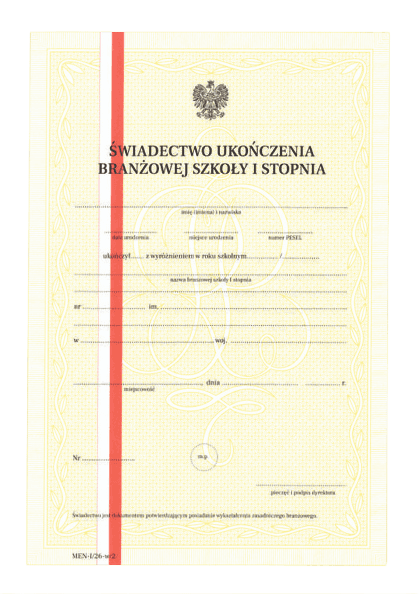 Świadectwo szkoły branżowej
