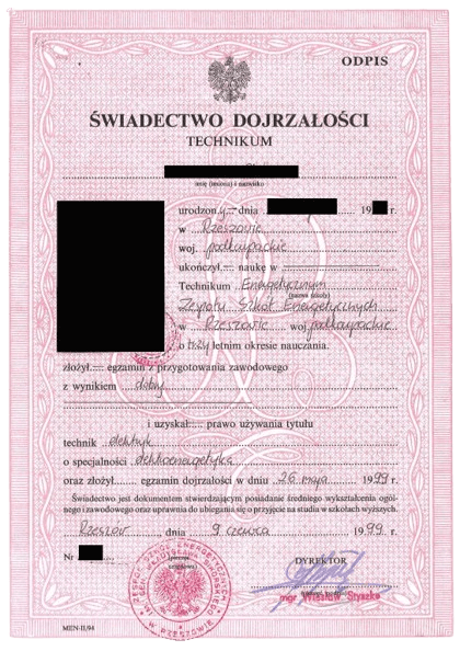 Świadectwo technikum